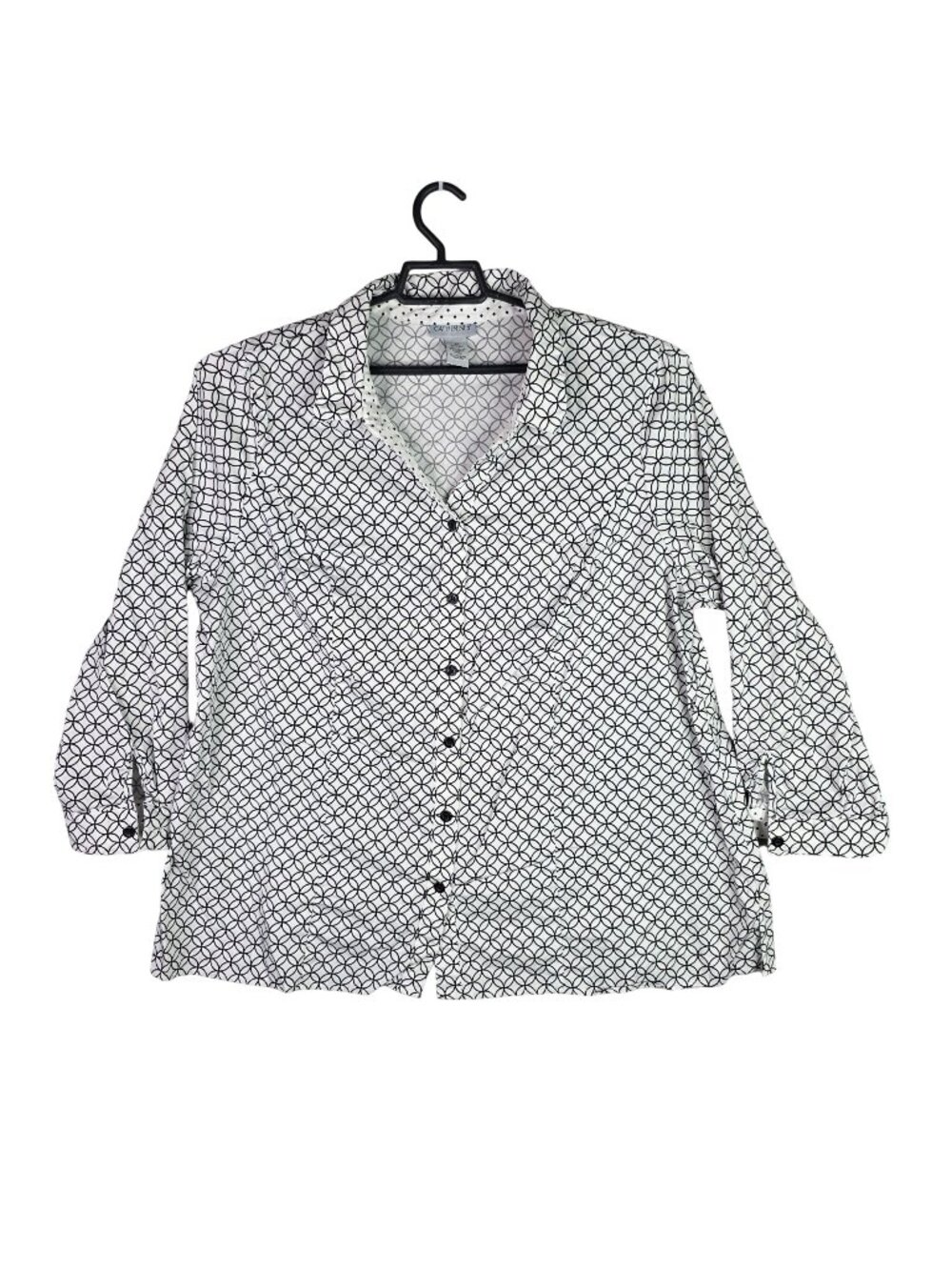 Womens Catherines Black & White Geometric Print Button Up Shirt Cotton Blend 2X